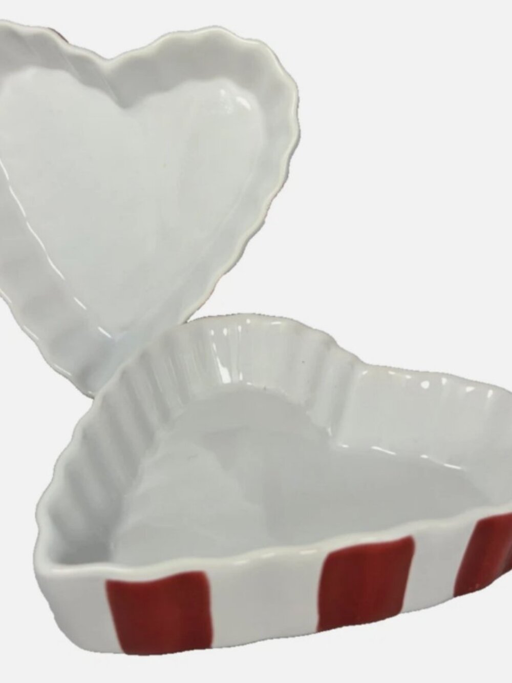 2 Heart Dish Tray Set Red & White Striped Pacific Island Creations Valentine